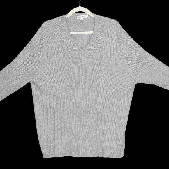 Calvin Klein Men's V-Neck Pullover Long Sleeve Sweater XL Light Grey - Picture 1 of 3